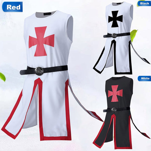 2021 New Medieval Warrior Knight Templar Crusader Costume Adult Men's Dress Shirt Tops Cross Tabard Tunic Tunic