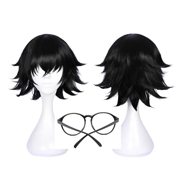 ShizukuU mMurasaki Wig Anime X Hunter Short Black Heat Resistant Synthetic Hair Wigs + Wig Cap + Glasses