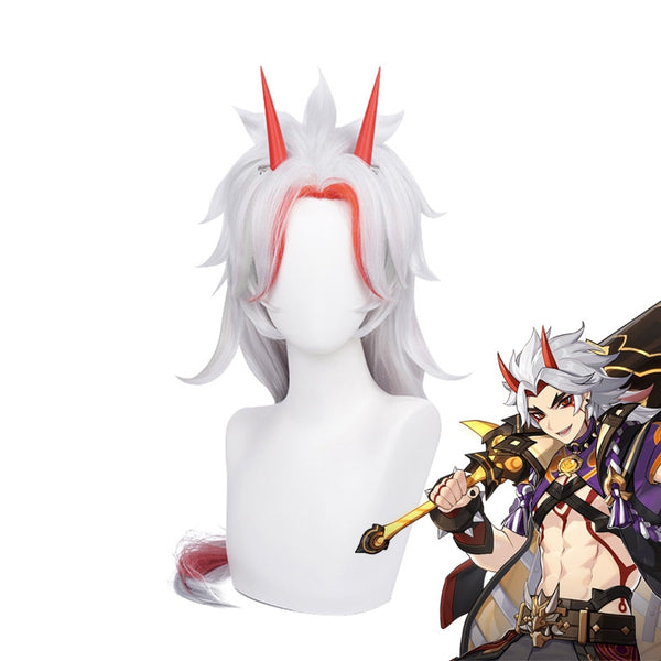 Aratakiki Ittoto Wig With Horn Hairpins Cosplay Costume Heat Resistant Synthetic Hair Genshing and Impacts Atatakiki Ittoto Headwear