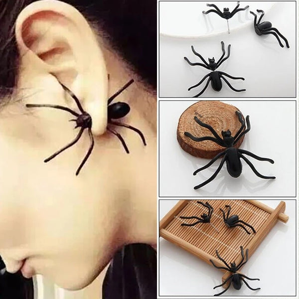 Halloween Decoration Halloween Costumes For Woman 3D Creepy Black Spider Ear Stud Earrings For Haloween Party DIY Decoration