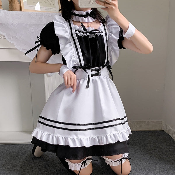 Black Cute Lolita Maid Costumes Girls Women Lovely Maid Cosplay Uniform Animation Show Japanese Outfit Dress Clothes