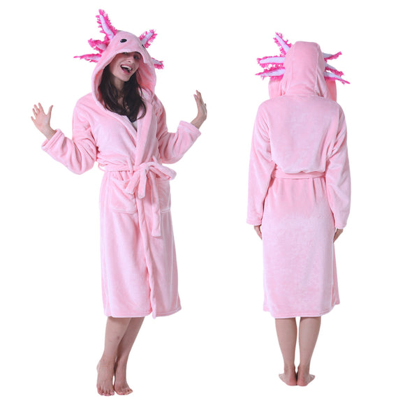 Women Robe Adult Animal Bathrobe Flannel Hooded Home Pajamas Soft for Cosplay RobeCartoon Animal Flannel Women Hooded Bathrobe