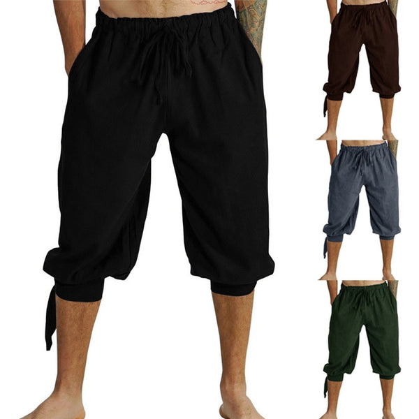 Men Pirate Pants 3/4 Medieval Renaissance Viking Cosplay Horseman Peasant Castaways Costume Bloomers Trousers