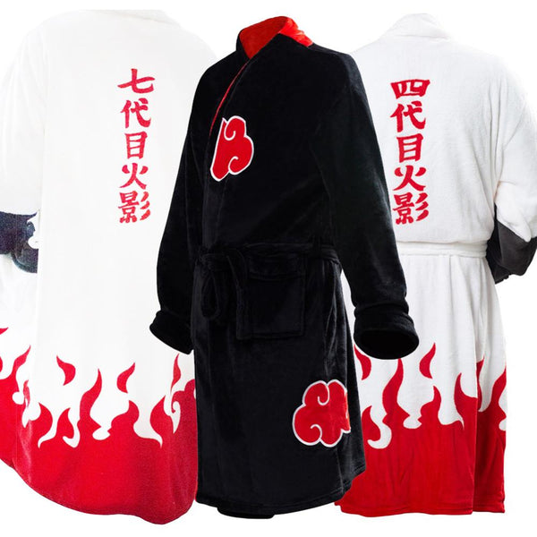 Fast Shipping Anime Akatsuki Robe Cosplay Bathrobe Fleece Warm Nightgown Robe Men Winter Coat Sleepwear Christmas Gift