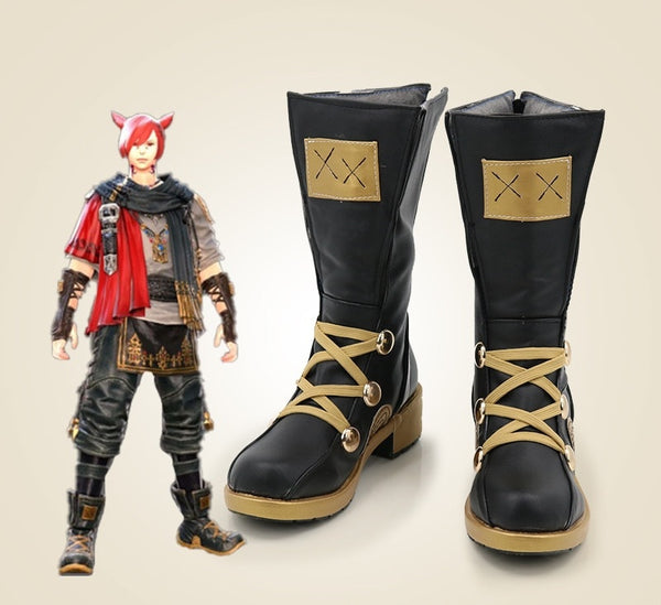 Final Fantasy G'raha Tia Naha Cosplay Shoes Men Boys Halloween Carnival Boots