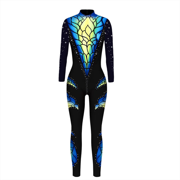 Mechanical Bodysuit Halloween Costumes For Women 3D Print Rose Skeleton Jumpsuit Plus Size Cosplay Costume