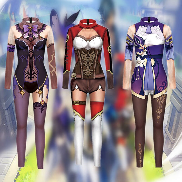 Game Genshinin and Impact Fischlhl Amberer Ke qing Cosplay Costumes Digital Printing Sports Jumpsuit Zentai
