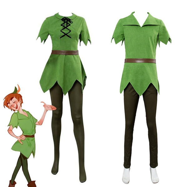 Film Peter Pan Cosplay Kostüm Hut Grün Elf Uniform Erwachsene Kinder Halloween Karneval Kostüm Kostüm Anzug Männer