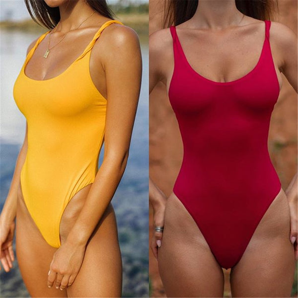 Women Solid Bikinis Sexy Bandage One Piece Backless Swimsuit Female Bathing Suits Bodysuit Beach Wear New Swim Suit Monokini