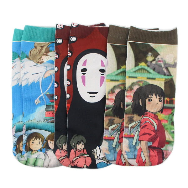 Anime Cartoon Pattern Socks Hayao Miyazaki Casual Soft Comfortable Spirited Away Funny Design Cotton Short Sock For Women Men