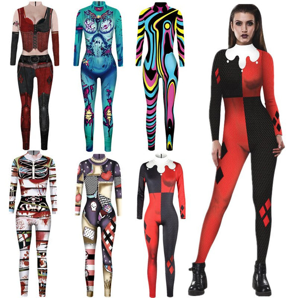 Harleenen Quinzelel Cosplay Adult Kids Sexy Jumpsuit Catsuit Character Costumes Zentai Halloween Women Bodysuit Fancy Dress