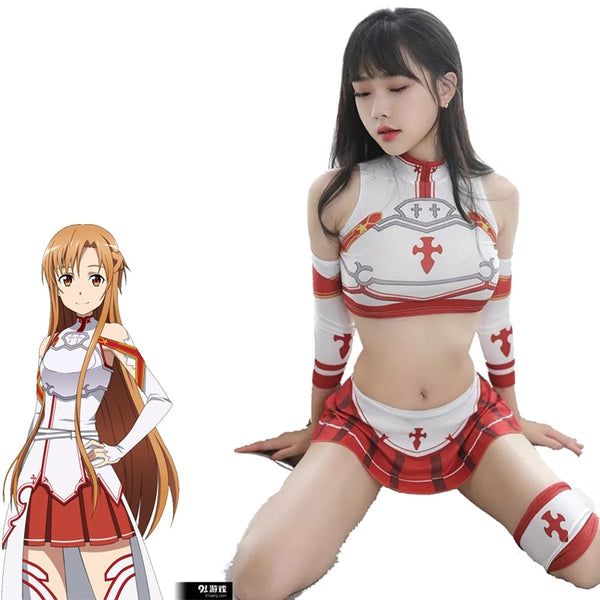AniLV Japanisches Anime Sword Art Online Yuuki Asuna Badeanzug Kostüm SAO Sukumizu Rollkragen Bademode Uniform Set Cosplay
