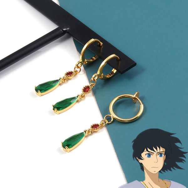 Japanese Anime Howl&#39;s Moving Castle Earrings Cosplay Hayao Miyazaki Red Crystal Ear Studs Clip Hook Pendant Jewelry Accessories