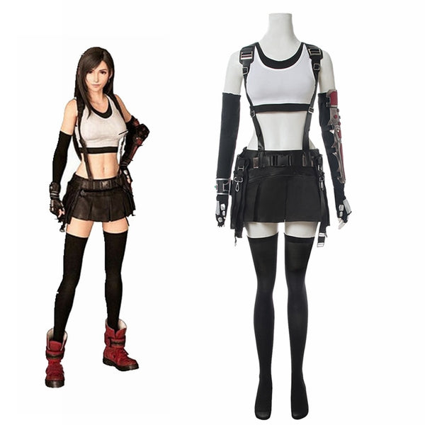 Unisex Anime Cos FF7 Remake Tifa Lockhart Cosplay Costumes Uniform Sets Suits