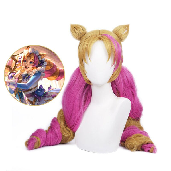 Cafefe Cutieie Gwenen Wig With Ears Cosplay Costume Heat Resistant Synthetic Hair Women Long Wave Wigs