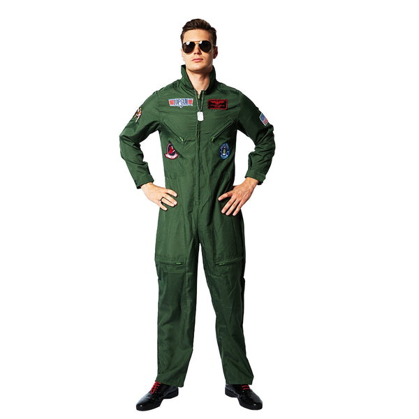 Top Gun Movie American Cosplay Airforce Uniform Halloween Costumes For Men Adult Army Green Military Pilot Jumpsuit