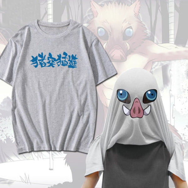 Neuer Demon Slayer: Kimetsu no Yaiba Hashibira Inosuke Cosplay T-Shirt Shapeshifting Anime T-Shirt Unisex Casual Tops