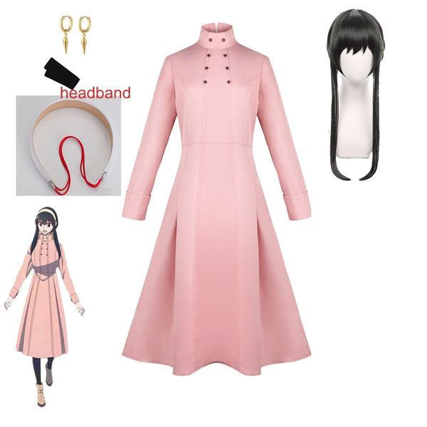 Anime Spy Family Yor Forger Cosplay Costumes Pink Dress Long Wig Earrings Headwear Stockings Yor Briar Daily Outfit Women Girl
