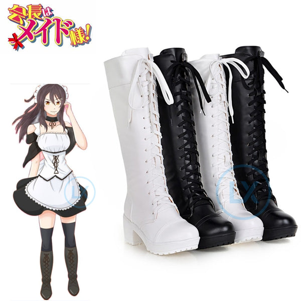 Anime Kaichou Wa Maid-Sama Ayuzawa Misaki Love live Black White Cosplay Shoes Boots Cos Shoes