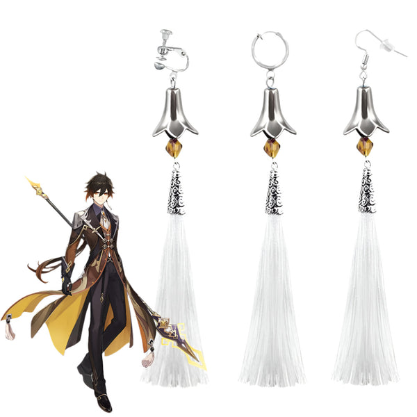 Game Genshinin and Impacts Cosplay Zhongli Stud Earrings Small Bell Pendant Ear Clip For Unisex Gift Jewelry Accessories Prop