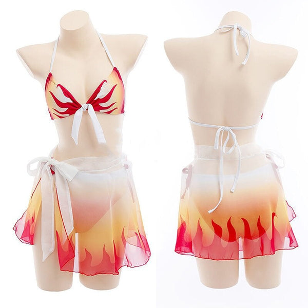 Demon cos Slayerer Anime Kimetsusu Yaibaba Kamadodo Tanjirouou Nezukoko Agatsumama Zenitsusu Cosplay Costume Bathing Bikini Swimsuit Gift