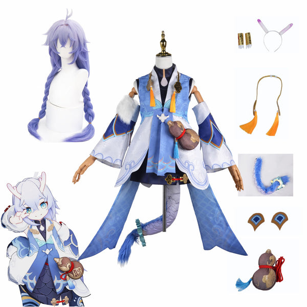 March 7 Honkaiai Star Railil Cosplay Bailulu Purple Wig Full Set Costume Dress Costume Pink Heat-Resistant Synthetic Wig