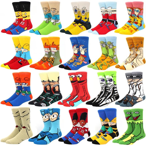 Fashion men&#39;s funny socks fashion women&#39;s personality anime socks cartoon fashion skarpety high quality sewing pattern