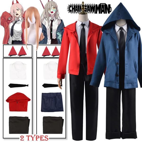 Anime Power Cosplay Chainsaw Man cosplay Costume Wig Red blue Jacket Horns Hair Clip Makima Devil Halloween Party Outfit Women