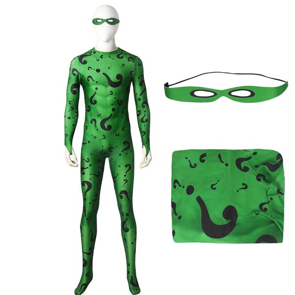 Bats oh Forever The Riddlerer Nygmama Cosplay Costume Fancy a Jokers Printing Green Jumpsuit Adult Halloween Carnival Part Role Play Suit