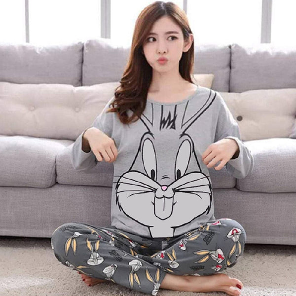 2022 New Spring Autumn Women Pajamas Cartoon Animal Fruit Pattern Long-sleeve Trousers Set Cute Sleepwear Suits for Ladies Home