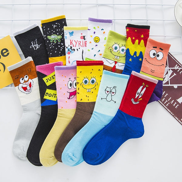 1 Pair High Quality SpongeBob Cartoon Women Socks Happy Funny Socks  Harajuku HIP HOP MEN SOCKS Couple Socks Anime Cotton Socks