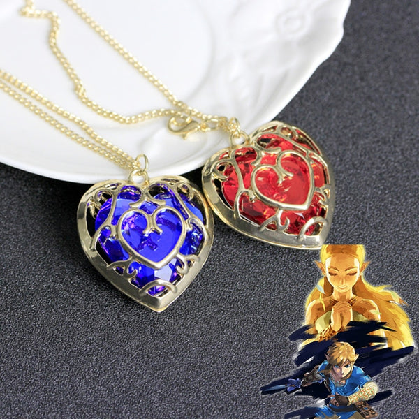 Anime Princess Zelda Love Crystal Necklace Cosplay Heart Shaped Pendant Halloween Accessories Jewelry Props Gift