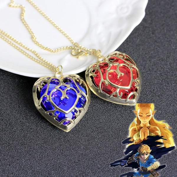 Anime Princess Zeldada Love Crystal Necklace Cosplay Heart Shaped Pendant Halloween Accessories Jewelry Props Gift