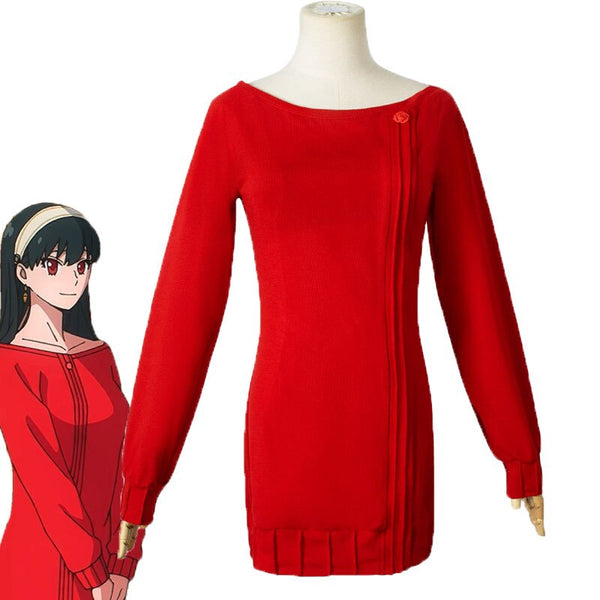Anime Spy Forger Costume Yor Cosplay Forger Red Sweater Dress Costumes For Girls Woman Party Full Set