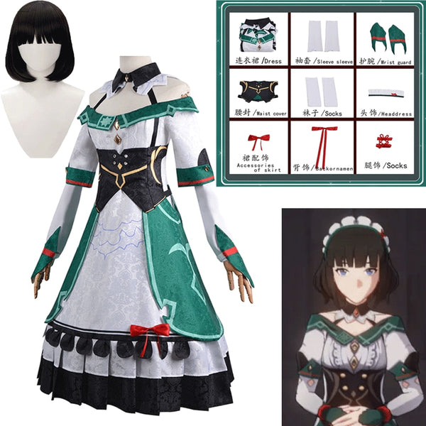 Anime Game Genshing and Impacts Katherynene cosplay Party Costume Wig Halloween Adventurersrs Associationon Maids dress Uniform Girl Full Set