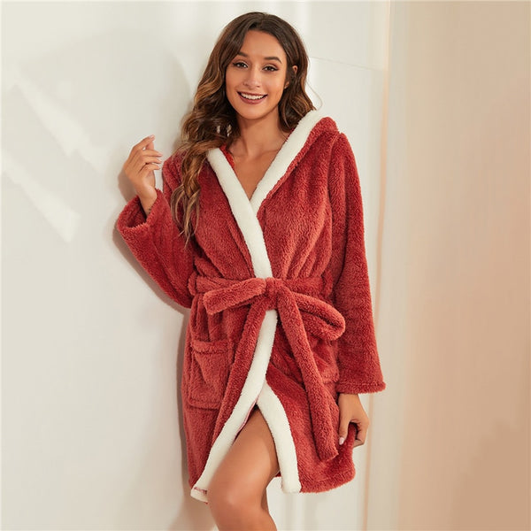 Coral Fleece Long Robe Kimono Gown Winter Warm Flannel Nightdress Bathrobe Casual Sleepwear Intimate Lingerie Thicken Homewear