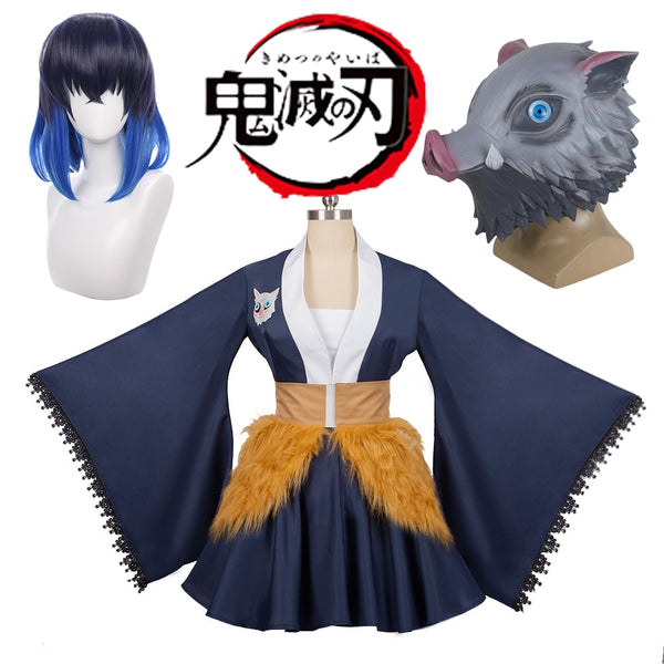 Anime Demon cos Slayer Hashibira Inosuke Cosplay Costume Dress Mask Wig Full Sets Halloween Hashibira Inosuke Cosplay Female Women
