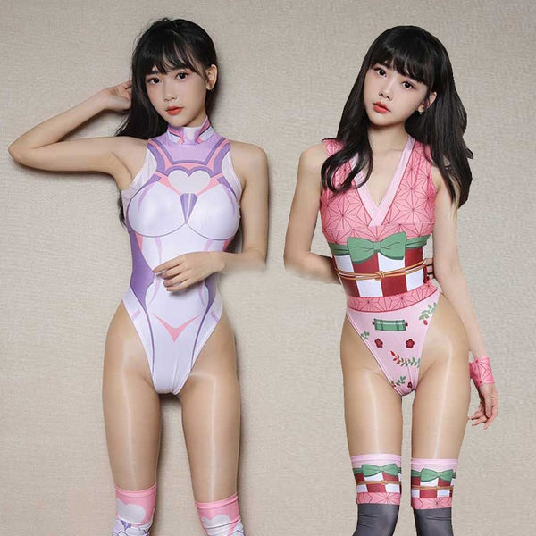 Set Anime Cosplay Demon Slayer Bodysuit Kamado Nezuko Sexy Costumes Women Halloween Erotic Lingeire Sleeveless Underwear