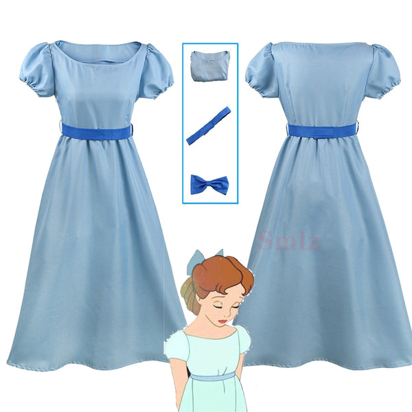 Anime Peter cos Pan Cosplay Costumes Peter Pan Wendy Costume Blue Dress with Bow-tie for Women Cosplay Costume