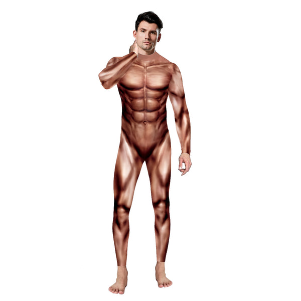 Funny Muscle 3D Printing Purim Festival Party Zentai Bodysuit Jumpsuits Halloween Cosplay Costumes For Men