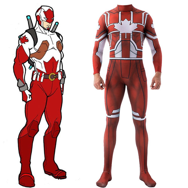 Captain Canuckck Costume Cosplay Superhero Lycra Spandex Zentai Suits Captain Halloween Costume Bodysuits for Adult Kids