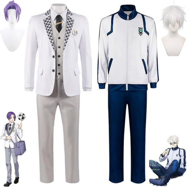 Anime BLUE cos LOCKs Seishiroro Nagigi Reoeo Mikagege Cosplay Costume Wig White School Uniform Athletic Wear Hallowen Suit
