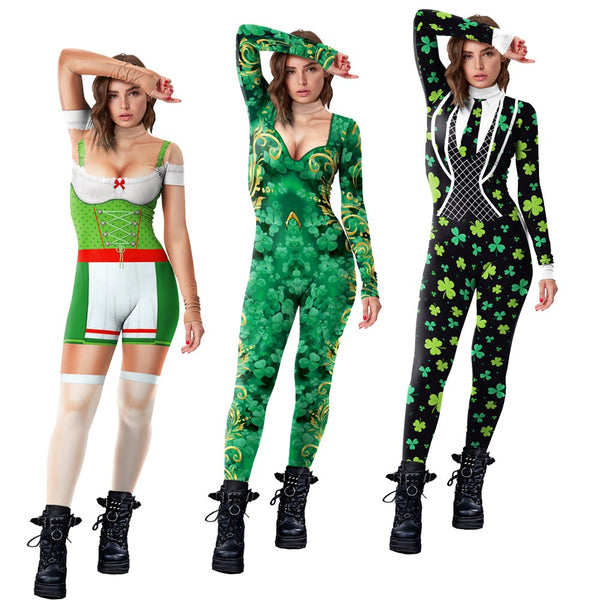 Patrick's Day Cosplay Costume Zentai Women Bodysuit 3D Print Clothes Catsuit Festival Party Garment Sexy Jumpsuit Suit