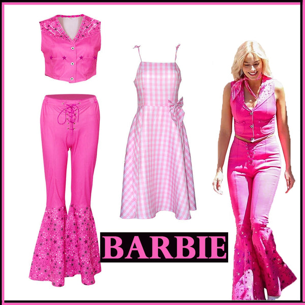 2023 NEW Movie Margot Robbie's Barbi Cosplay For Woman Cosplay Ken Fancy Party Hallowenn Costumes Pink Top Beach Wear