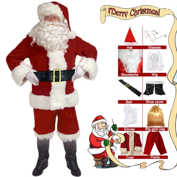 Weihnachtsmann Cosplay Kostüm Luxus Klassisches Gold Samt Kostüm Weihnachtsfeier Kostüme Unisex Outfit Halloween RolePlay 