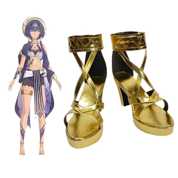 New Anime Game Cosplay Boots Genshing and Impacts Candacece Shoes Gold High Heels Shoes Halloween Aksesoriri Dibuatat Sesuaiai Pesananan