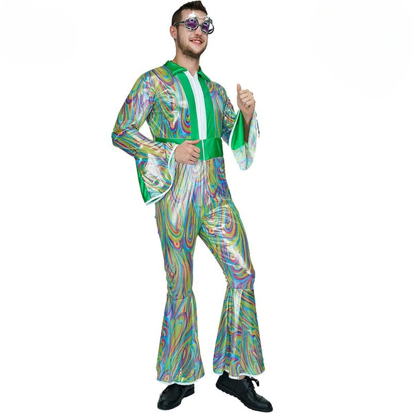 70s Men's Disco Stage Dress Party Clothes Halloween Costumes Green Retro Party Rock Cosplay Costumes Jumpsuits