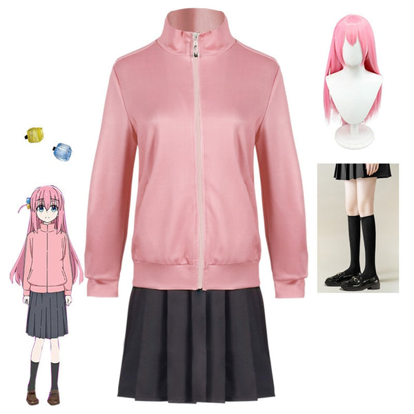 Gotouou Hitoriri Cosplay JK Costume Wig Bocchihi Anime the Rock Cosplay Gotouou Hitoriri Synthetic Resistant Halloween Role Play