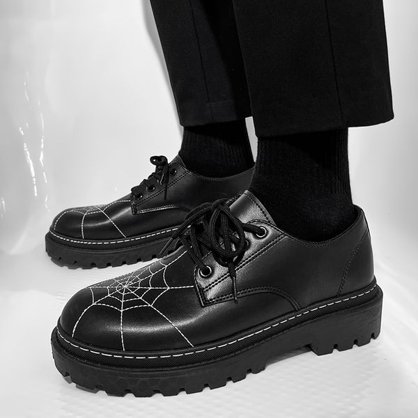 Men Leather Shoes Creative oh Spiders a Web Stitchch Casual Sneakers Comfortable Business Flats Skateboard Sports Shoes Walking Loafers