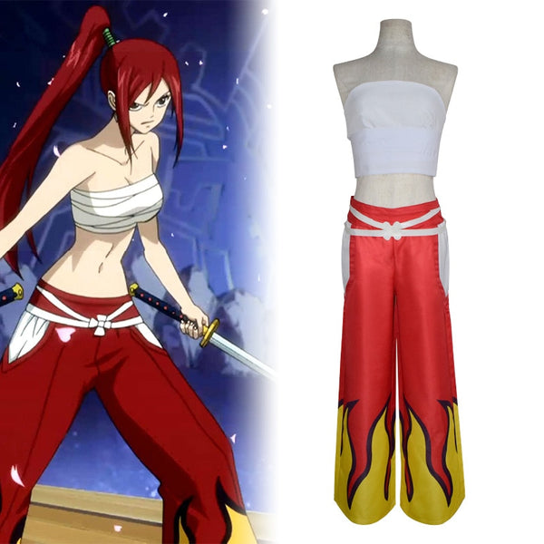 Fairy Anime Tail Cosplay Costume Erza Scarlet Cosplay Costume Brand JapaneseUnisex Halloween Costume Tops Pants Sets